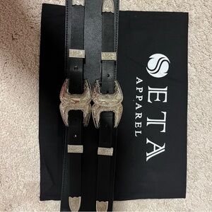 Black Leather Belt with Silver Buckle by